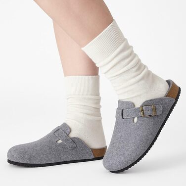 Домашні капці Dokela для жінок та чоловіків, зимові сліпони з підкладкою, фетрові тапочки з підкладкою, тепле устілка з корку, мюлі, закриті, неслизькі, зручні, шкіряні, фетрові сліпони (38 EU, світло-сірий)