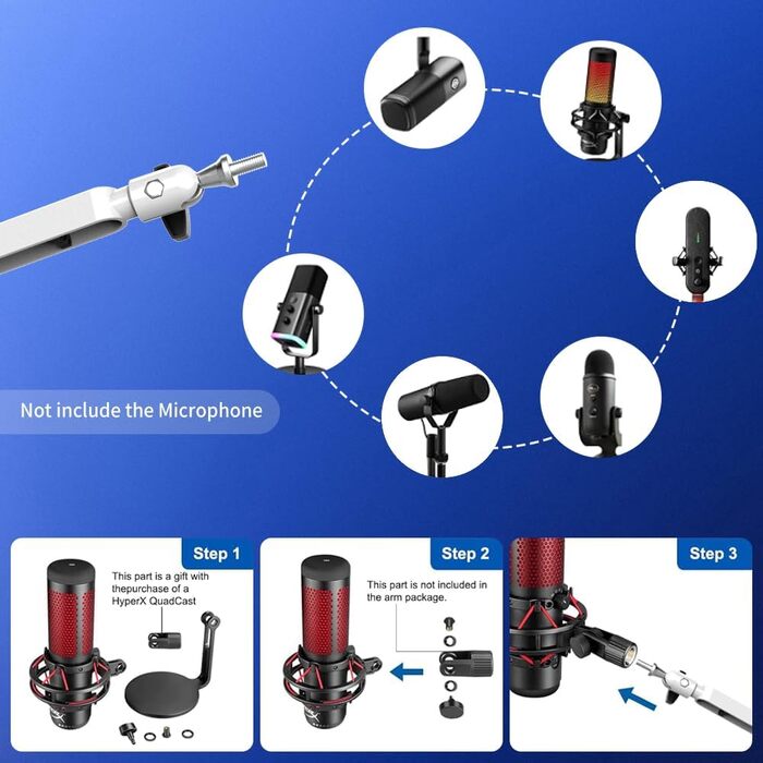 Мікрофонний важіль низькопрофільний з подовженням 15 см, регульований металевий важіль, кабель-менеджмент, для подкастів, стрімінгу, геймінгу