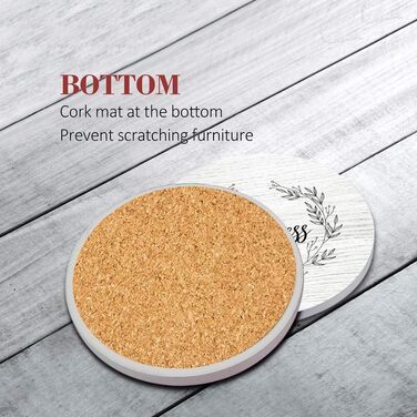 Britimes Drink Coasters, Set of 6, White Marble, Inspiring Love, Absorbent, Round, Ceramic Stone Mat, with Cork Base and Metal Holder, Gift for Housewarming, Bar, Decor (Retro 5)