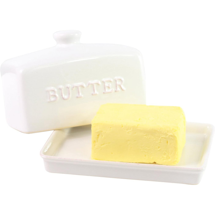 Traditional Ceramic Butter Dish, Classic White, 2-Piece Set, Pattern