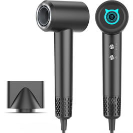 Супершвидкий фен Supersonic з іонізацією 200 млн негативних іонів, 110 000 обертів/хв безщітковий двигун, низький рівень шуму 57dB, інтелектуальна стабільна температура для подорожей та дому, чорний