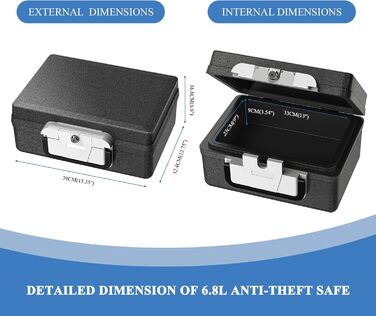 WASJOYE Portable Fireproof Safe Box with Key Lock - Home, Office, Car, Travel Security Box (6.8L, 16.8 x 32.4 x 39 cm)