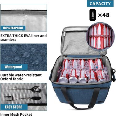 Термосумка Lubardy 15L/30L сіра/блакитна: велика, складана, водонепроникна для пікніка та обіду