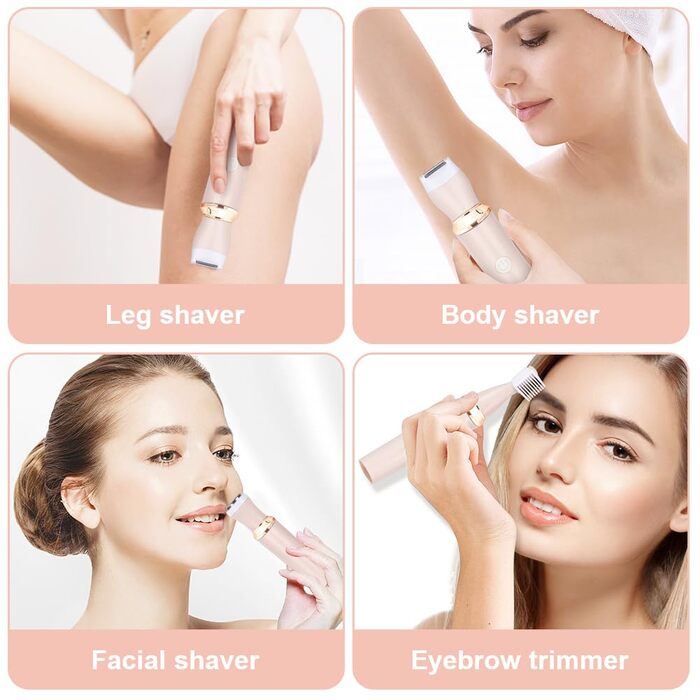 Електричний жіночий стайлер ACWOO 4-в-1: стайлер для тіла, тример для обличчя, носа, вух, зони бікіні, USB-зарядка (рожевий)