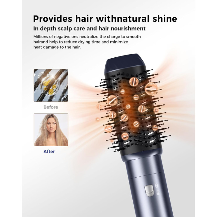 OKWRAP Haarstyler 5-в-1: Airbrush, фен, локони, випрямляч. Набір для волосся з LCD-дисплеєм (блакитний)