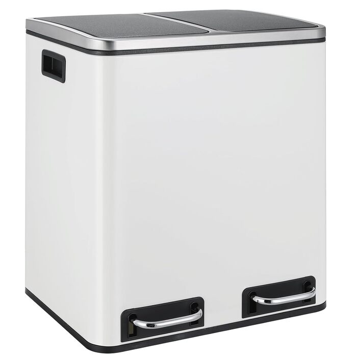 Відро для сміття LIFERUN з двома відсіками, 2 x 15 літрів, з металу, з м'яким закриттям кришки, знімний внутрішній відро, ручки, педальний відро, для квартири, невеликої сім'ї (білий)