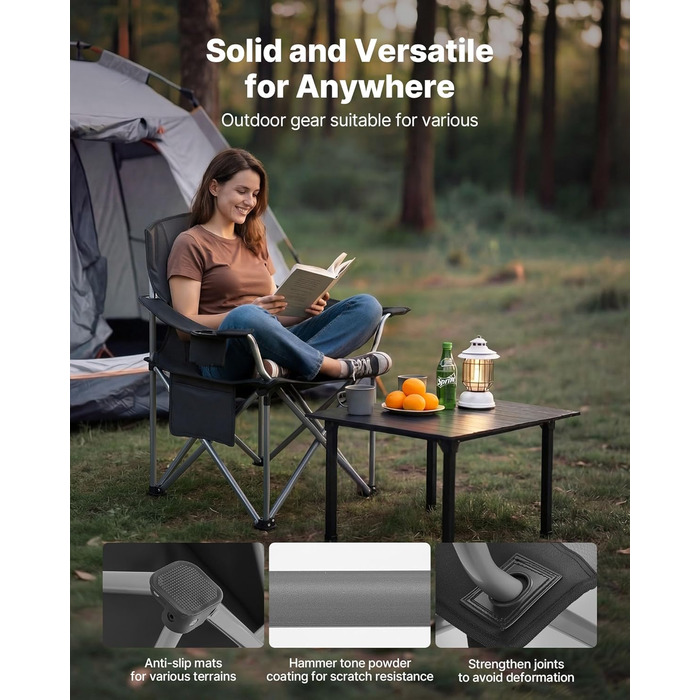 Складні кемпінгові крісла VEVOR 2 шт, надміцні (204 кг), з підлокотниками та підсклянником, для риболовлі та відпочинку на природі