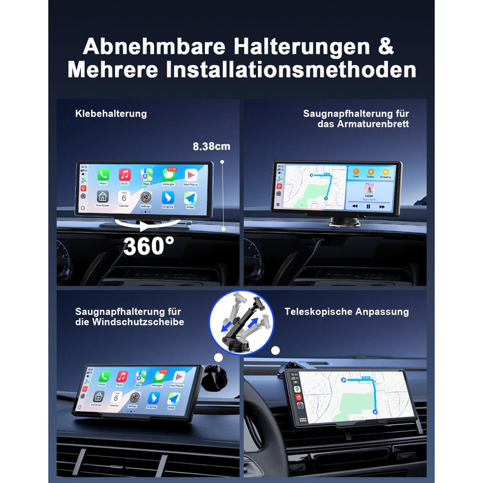 Бездротовий 8,1'' CarPlay дисплей Avylet з IPS-екраном, IP67 камерою заднього виду, GPS-навігацією, Bluetooth 5.0, Mirror Link, FM/AUX, для Android Auto та Apple CarPlay