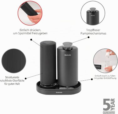 Brabantia Набір дозаторів для мила та миючих засобів 2х200 мл, металевий, сірий Infinite Grey з піддоном