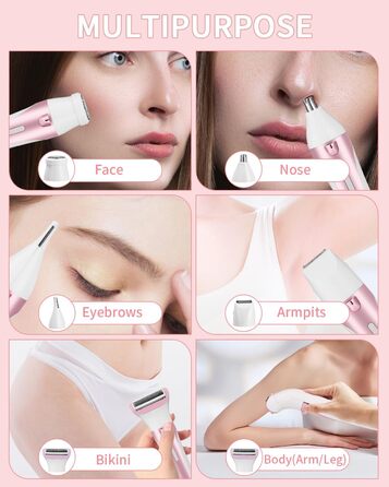Електричний жіночий тример 5-в-1 для тіла, бікіні, брів та носа, з USB-станцією, білий (Рожевий)