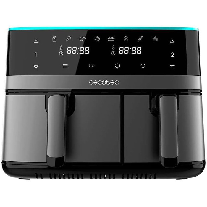 Фритюрниця без олії Cecotec Cecofry Advance 9000 Window 9L. 2200W, рухома перегородка, Dual Temp 80-200ºC, PerfectCook, 2 кошики (5,5 + 3,5L)