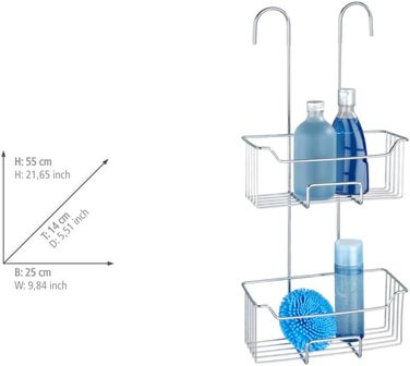 WENKO Thermostat Shower Caddy Model Milo, 2 Tiers, Shower Shelf for Hanging on the Faucet, Stainless Steel (Rust-Proof) Shelf, 25 x 55 x 14 cm, Glossy