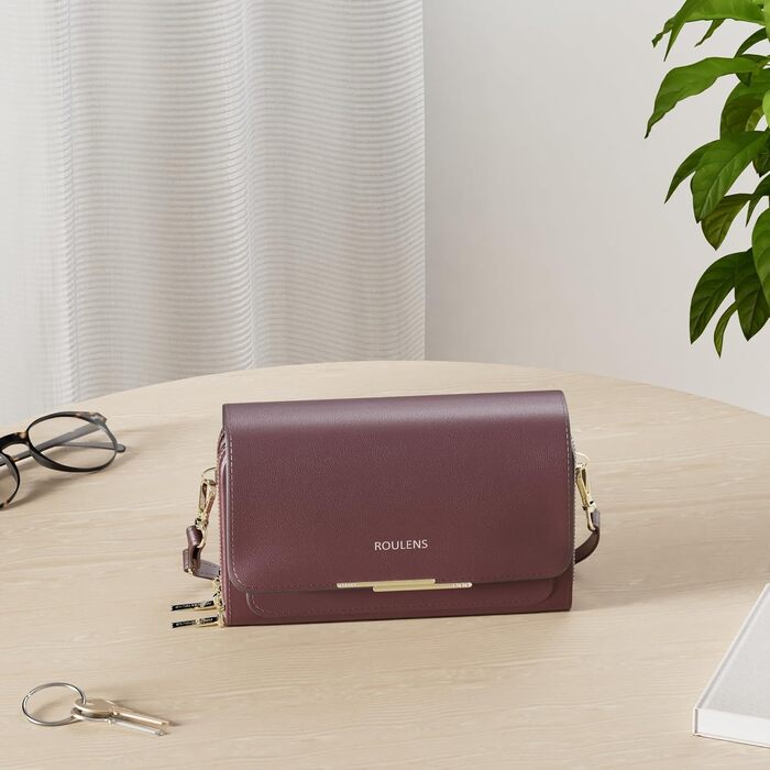 Сумка крос-боді Roulens Klein Handy Burgunderrot з веганської шкіри для жінок: компактна сумка через плече для телефону, документів та карт, регульований ремінець