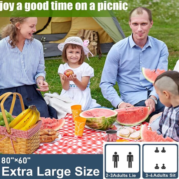 RUIBOLU Пляжний рушник/килимок для пікніка: великий, водонепроникний, швидковисихаючий, для 2-4 осіб, ідеальний для відпочинку на пляжі, кемпінгу, подорожей та пікніків (темно-синій у клітинку)