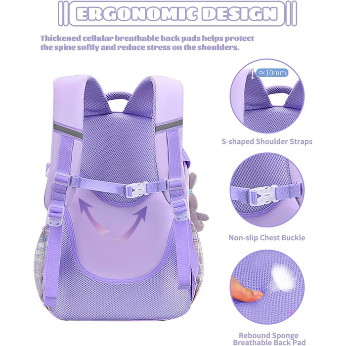 Дитячий рюкзак для дівчинки-підлітка, нейлоновий, водонепроникний, легкий, 9-15 років, фіолетовий