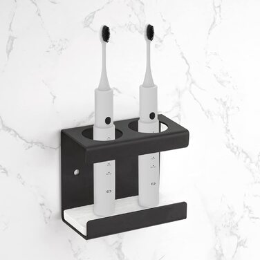 Настінна електрична підставка для зубних щіток, 4 слоти, з мискою з діатоміту, сумісна з AquaSonic, Kingheroes, Oral-B (Чорний)