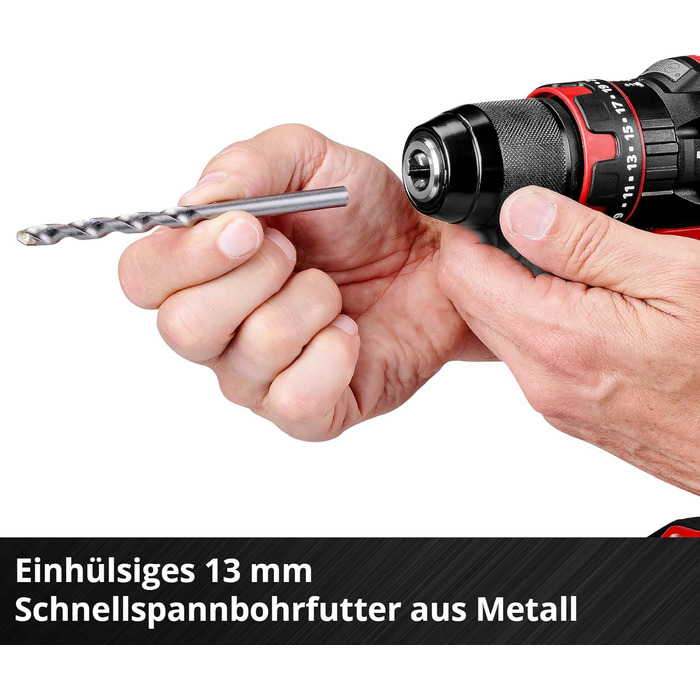 Акумуляторний ударний дриль-шуруповерт Einhell TE-CD 18/44 Li-i (1x2,5Ah) Power X-Change (18 В, 44 Нм, ударна функція, патрон 13 мм, 2 швидкості, з акумулятором 2,5 Ah та зарядним пристроєм)