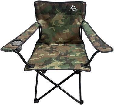 Складний стілець Linuma® для риболовлі та відпочинку на природі: рибальський стілець, кемпінговий стілець, садова та туристична мебель з підстаканником та сумкою (1, камуфляж)