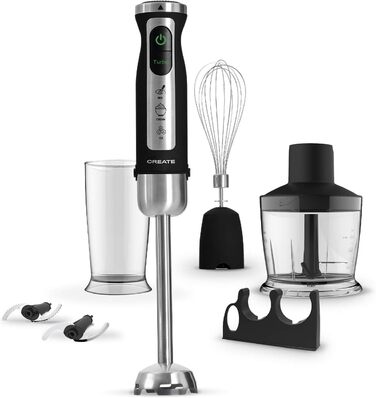 Блендер PROTOOL Stabmixer з аксесуарами: 7 швидкостей + Turbo, титанове покриття, 6 аксесорів (чорний)