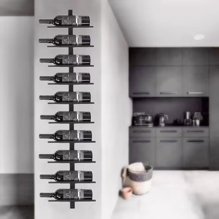Catalpa Blume Wine Rack made of black metal for 10 bottles, bottle holder, storage shelf made of black metal, wall mounting for 10 bottles, wall bracket, hanging shelf