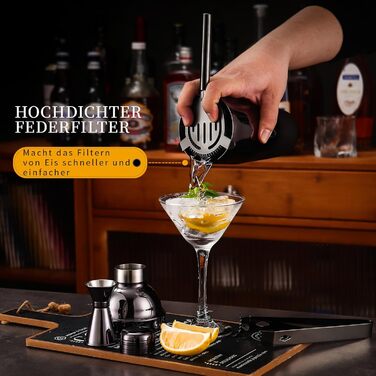 Набір шейкер для коктейлів Barkeeper Set, професійний набір барного інвентарю з нержавіючої сталі, чорний