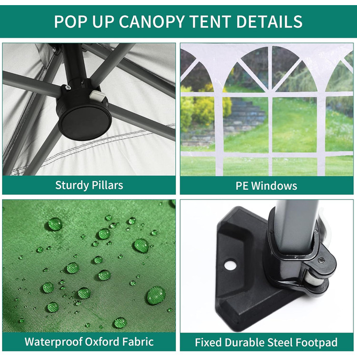 YITAHOME 3x3M Outdoor Pop-Up Pavilion with Sides, Folding Gazebo, Waterproof Foldable Garden Pavilion for All Seasons, Camping Pavilion, Anti-UV with Free Adjustable Height for Parties, Markets