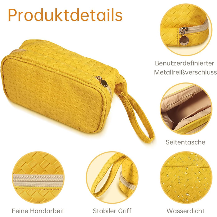 Жіноча косметичка-органайзер для макіяжу велика, водовідштовхувальна, з відділенням для пензлів, для подорожей (B-жовтий)