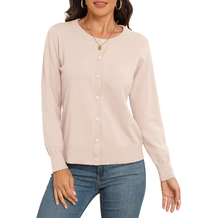 Жіночий в'язаний кардиган PrinStory з круглим вирізом, легкий, на ґудзиках, класичний, кольору абрикос