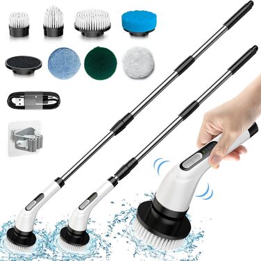 Electric Cleaning Brush, Temodu 7-in-1 Electric Spin Scrubber, Shower Cleaning Brush with Adjustable, 7 Interchangeable Drill Brush Heads for Bathroom/Glass/Tiles/Floor/Car