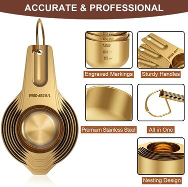 Wildone Copper Measuring Cups and Spoons, 21-Piece Set, including 7 Nesting Measuring Cups, 8 Measuring Spoons, 1 Leveler, and 5 Mini Measuring Spoons, ideal for dry and liquid ingredients