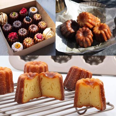 Canele Mold, Carbon Steel, 12 Cavities, Non-Stick, Canelé Molds, Baking Pans for Oven Baking, Cupcake