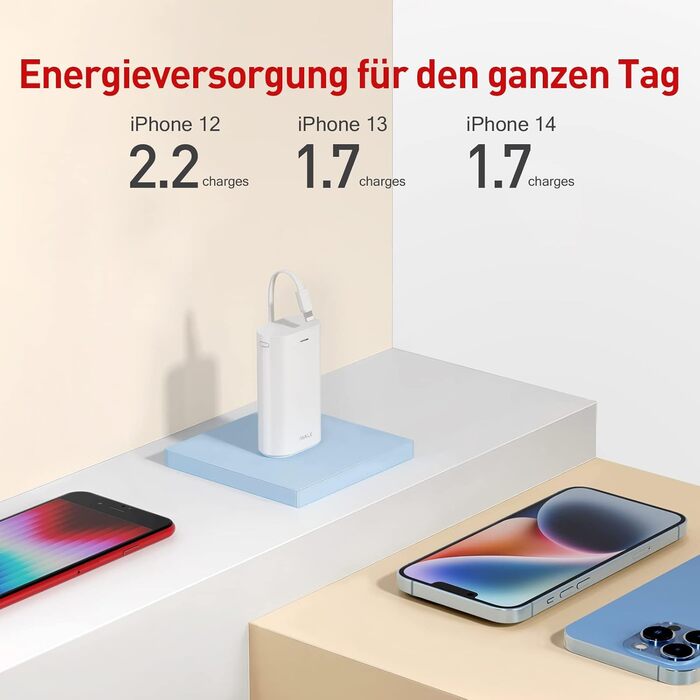 Power Bank iWALK Klein 9000mAh: Компактний портативний зарядний пристрій з вбудованим кабелем, швидка зарядка, сумісний з iPhone, Samsung та іншими пристроями