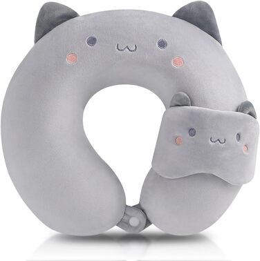 Подушка для шиї Tier Reisekissen з ефектом пам'яті, колір сірий (кіт)