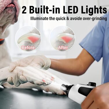 Шліфувальник кігтів для собак Casfuy Smarter Krallenschleifer 6-ступінчатий – 50% потужніший, з 2 LED-лампами, тихий, акумуляторний, для собак та котів великих, середніх та малих порід, білий