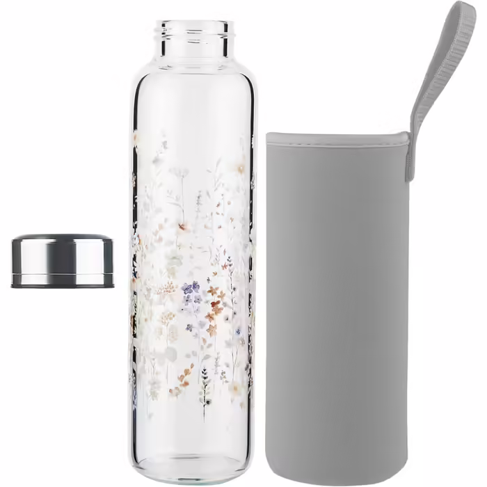 Glass Drinking Bottle, Sport Borosilicate Glass Water Bottle with Neoprene Sleeve with Leak-Proof Stainless Steel Lid 500 ml / 1000 ml / 1 Liter