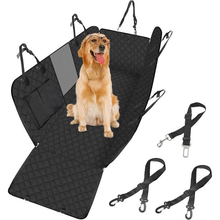 Захист для автосидіння собаки Sosayet - 4-в-1: бокові панелі, віконце, ремінь безпеки. Водонепроникний, антиковзкий, стійкий до подряпин. 137 x 147 см, підходить для легкових автомобілів, SUV та мінівенів