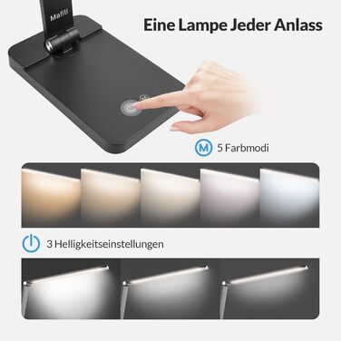 LED лампа настільна диммерна з USB, 5 кольорів та 3 рівні яскравості, для читання, дітей, офісу, чорна MT-856