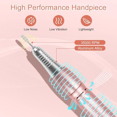 Професійний набір для манікюру та педикюру Madenia Nagelfräser Professional з акумулятором, 35000 об/хв, 11 насадок, JF-801