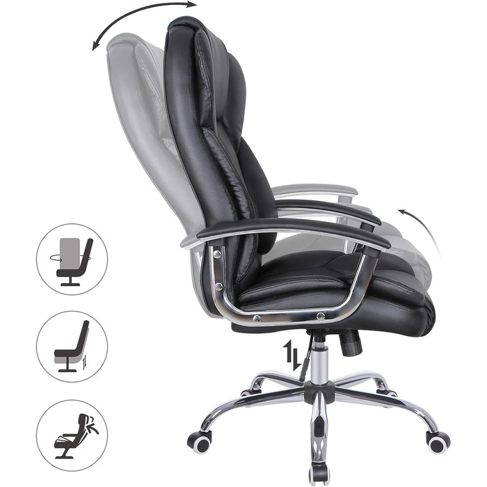 Крісло офісне SONGMICS, крісло для офісу, крісло для комп'ютера, регулювання висоти сидіння, чорне