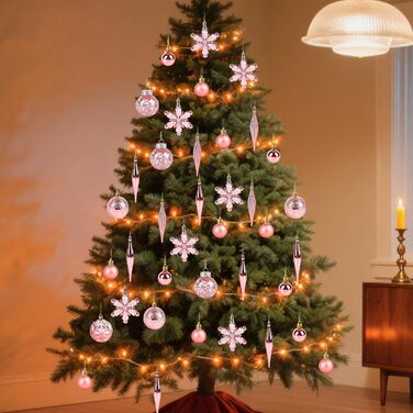 40 шт. прикрас на ялинку: міцні кулі, ялинкові орнаменти, декор для ялинки (Рожевий)