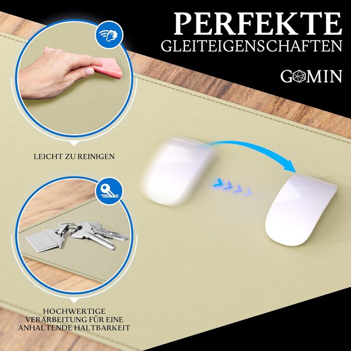 Килимок для столу GOMIN - PU шкіра, вологостійкий, антиковзний - 60x35 см | Mousepad XXL для офісу та дому