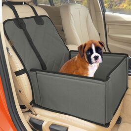 Extra Stable Dog Car Seat - High-Quality Car Seat for Small to Medium Dogs - Reinforced Walls and 3 Straps - Waterproof Dog Car Seat for Back and Front Seat (Gray)