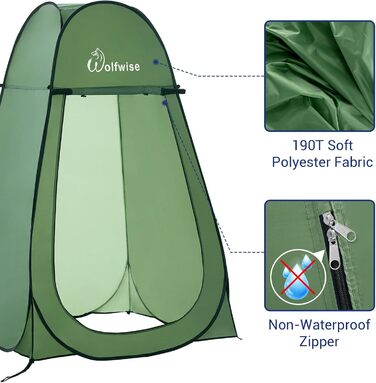 WolfWise Pop Up Shower Tent with Privacy Screen - Portable Toilet Tent, Green