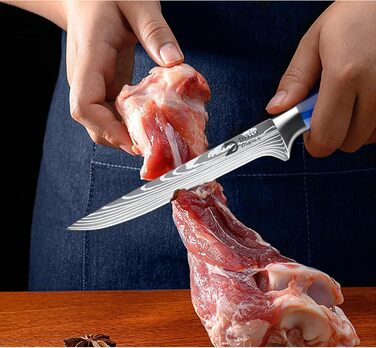 Набір кухонних ножів Dfito, 8 предметів, професійний, з роллю, з високоякісної нержавіючої сталі, синій руків'я