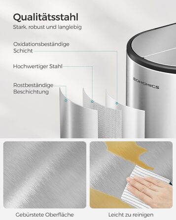 Сміттєве відро SONGMICS для кухні з сортувальником, 30/20 л, з педаллю, 2 відділення, білий + металік