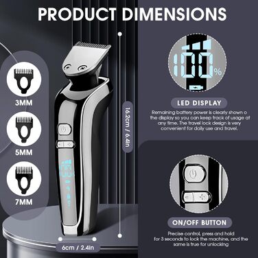 Електричний набір для гоління Anluomania 4-в-1: гоління, стрижка бороди, триммінг, видалення волосся з носа. LED дисплей, акумулятор, для подорожей