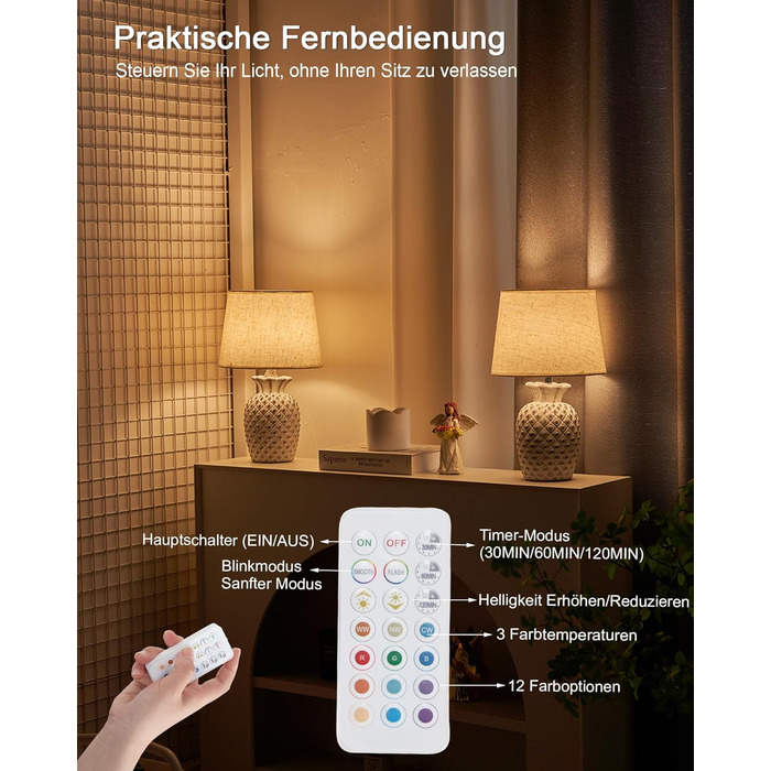 LED-лампа Egobasic на акумуляторі з пультом, таймером та регулюванням яскравості, змінне підсвічування, керамічна основа у вигляді ананаса, для спальні, кухні, вітальні