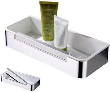 BERNSTEIN® Shower Caddy with Squeegee DK619, Rectangular Shower Shelf Made of Stainless Steel, Self-Adhesive Bathroom Shelf No Drilling Required, with Practical Squeegee, Color: Chrome