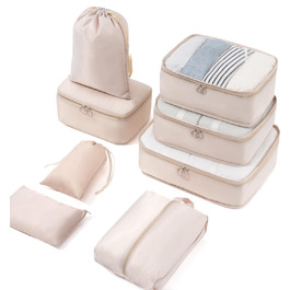 Органайзер для валізи Meowoo, 8 шт. - набір кубиків для пакування, валізні органайзери для подорожей та бізнесу, сумки для одягу, система зберігання багажу (Бежевий)