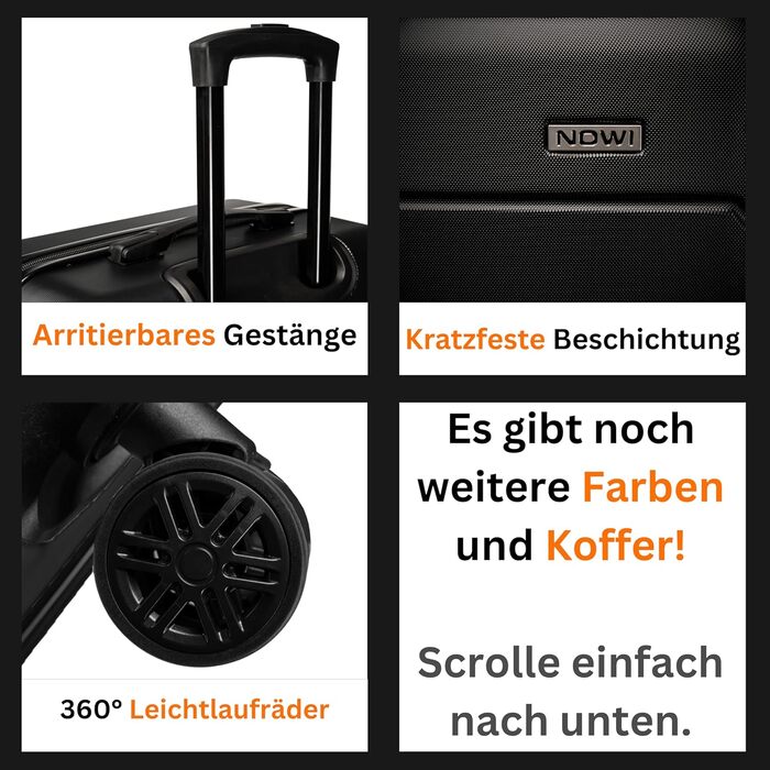 Чемодан NOWI Bergamo: водостійкий, 8 коліс, 360°, телескопічна ручка, повне внутрішнє оздоблення (M, Чорний полунічний)